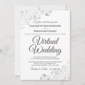 Silver Frills Elegant Grey & White Virtual Wedding Kaart (Voorkant)