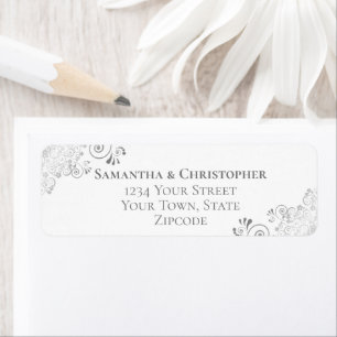Silver Frills Grey op White Wedding Return Address Etiket