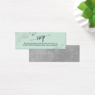 Silver Frills Mint & Navy Wedding RSVP Online Kaar Mini Visitekaartjes