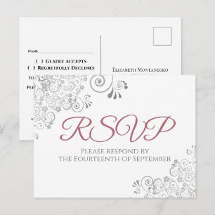 Silver Frills Simple Chic Dusty Roos Wedding RSVP Briefkaart
