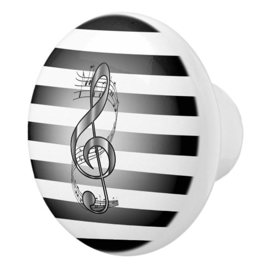 Silver G Clef ~ Musical Scroll ~ B/W Striped ~*~ Keramische Knop (Rechts)