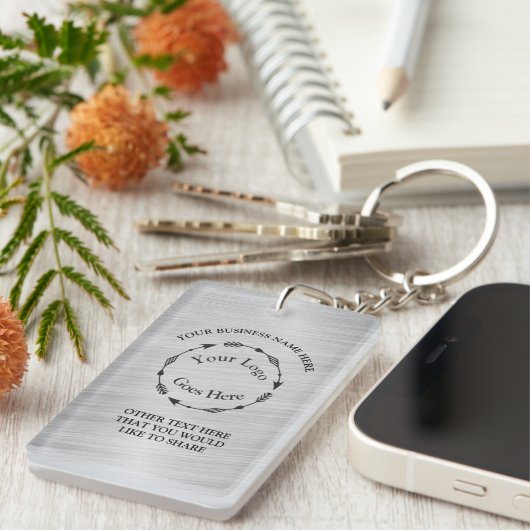 Silver geborsteld Metaal Logo en QR-code Acryl Sleutelhanger (Voorkant Rechts)
