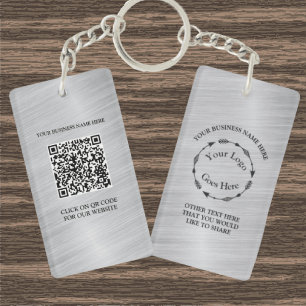 Silver geborsteld Metaal Logo en QR-code Acryl Sleutelhanger
