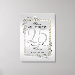 Silver Gem en Glitter 25th Wedding Jubileum Canvas Afdruk