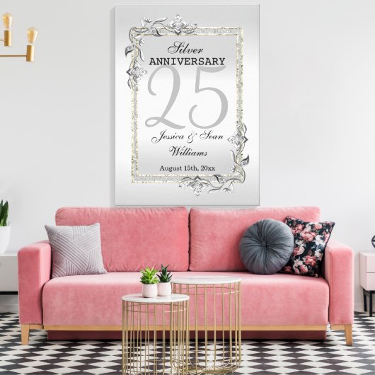 Silver Gem en Glitter 25th Wedding Jubileum Canvas Afdruk (Insitu (Woonkamer))