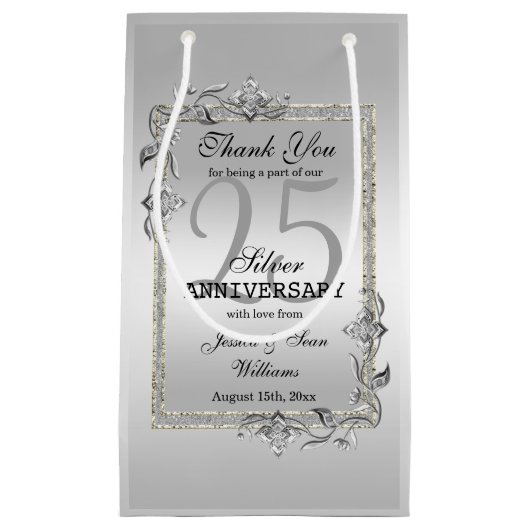 Silver Gem en Glitter 25th Wedding Jubileum Klein Cadeauzakje (Voorkant)