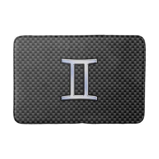 Silver Gemini Sign on Charcoal Carbon Fiber Print Badmat (Voorkant)