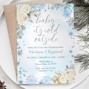 Silver Gender Neutral Winter Baby shower Invite Kaart