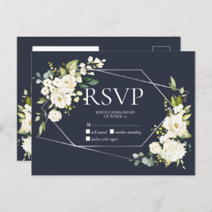 Silver Geometric Blue White Floral No Menu RSVP