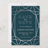 Silver Geometric Diamond Wedding Save the Date (Voorkant)
