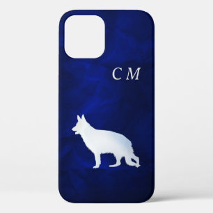 Silver German Shepherd Dog Royal Blue Monogram iPhone 12 Hoesje