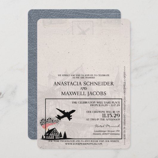 Silver Germany Passport Wedding Invitation Kaart (Voorkant / Achterkant)