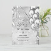 Silver Glam Birthday Party Invitation Kaart (Staand voorkant)