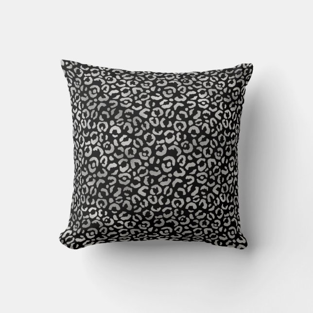 Silver Glam Black Leopard Print Kussen (Voorkant)