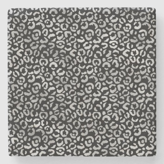 Silver Glam Black Leopard Print Stenen Onderzetter (Voorkant)