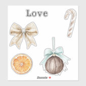 Silver Glam Bow Love Oranje Coconut Candy Cane Sticker (Vel)
