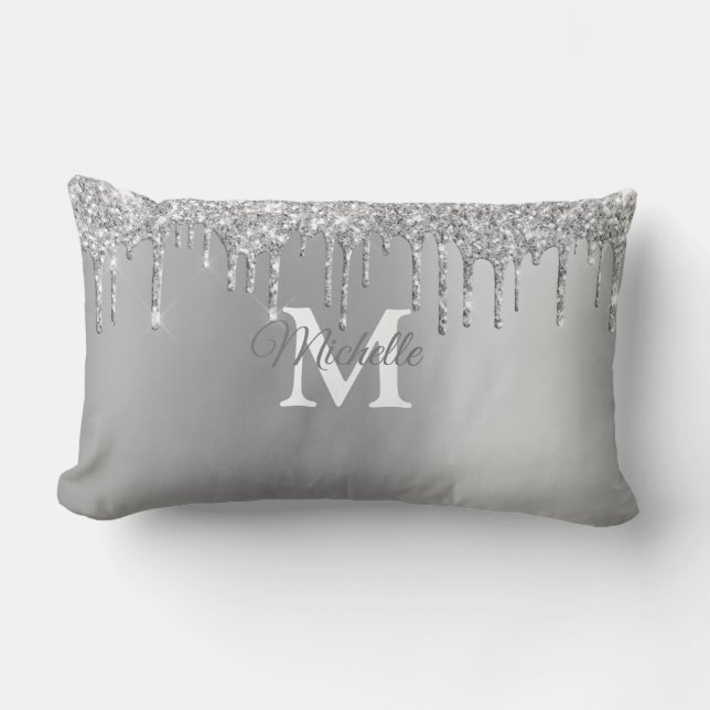 Silver Glam en Glitter gepersonaliseerd monogram Kussen (Voorkant)