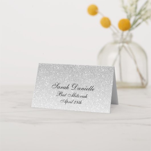 Silver Glam Glitter Place Card (Achterkant)