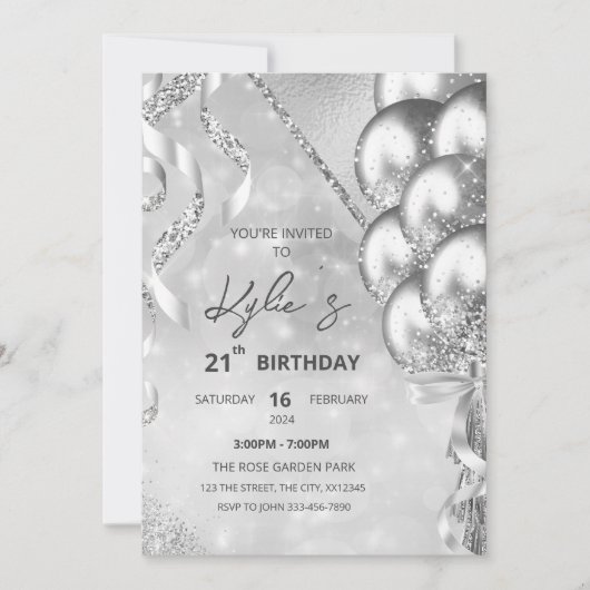 Silver Glam Invitation de fête d'anniversaire (Devant)
