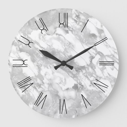 Silver Glam Marble Retro Roman Numeriek Grote Klok (Voorkant)
