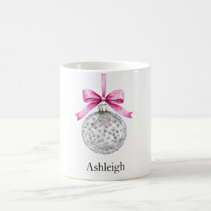 Silver Glam Ornament met Pink Bow Christmas Koffiemok