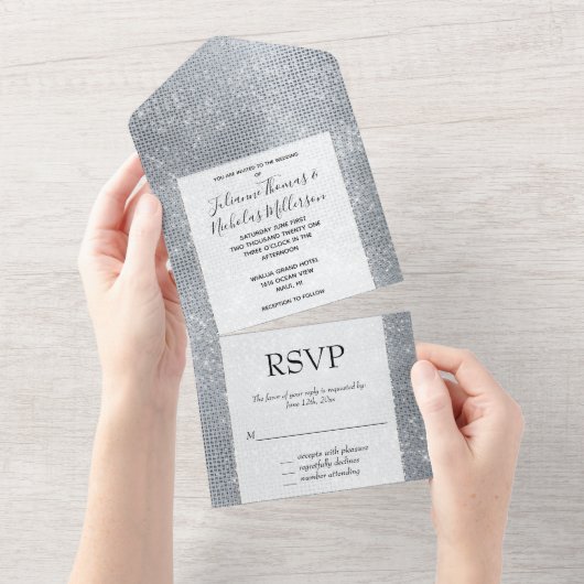 Silver Glam Sparkle All In One Uitnodiging (Afscheurbaar)