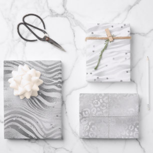 Silver Glam Sparkle Glitter Animal Prints Inpakpapier Vel