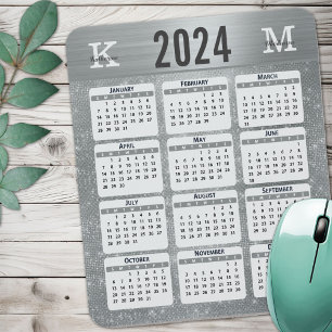 Silver Glam Sparkle Monogram Naam 2024 Kalender Muismat