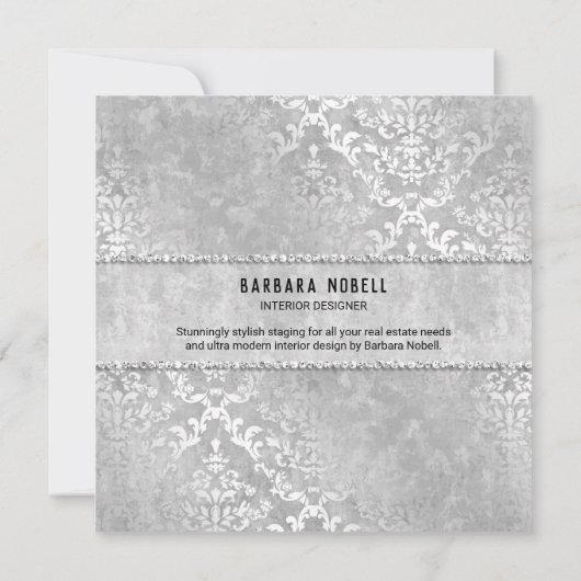 Silver Glimmer Damask Elegant Wedding Kaart (Achterkant)