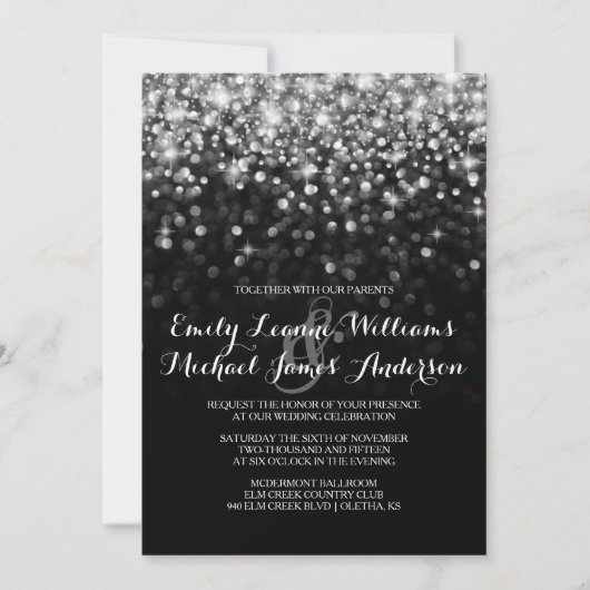 Silver GlitHollywood Glitz Glam Wedding Invitation Kaart (Voorkant)