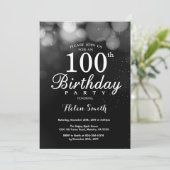 Silver Glitter 100th Birthday Invitation Card Kaart (Staand voorkant)