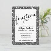 Silver Glitter 14th Birthday Kaart (Staand voorkant)