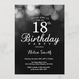 Silver Glitter 18th Birthday Invitation Card Kaart