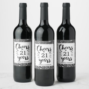 Silver Glitter 21st Birthday - Cheers tot 21 jaar Wijn Etiket