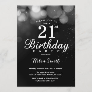 Silver Glitter 21st Birthday Invitation Card Kaart