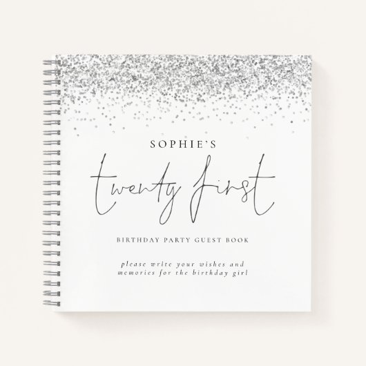 Silver Glitter 21ste verjaardag gastboek Notitieboek (Voorkant)
