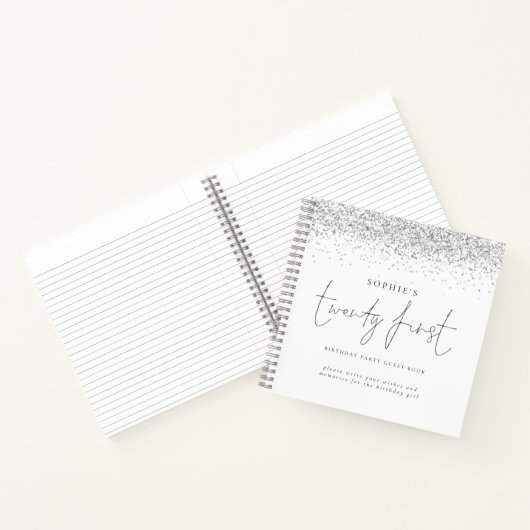 Silver Glitter 21ste verjaardag gastboek Notitieboek (Binnen)