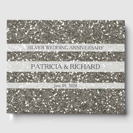 Silver Glitter 25th Wedding Jubileum Gastenboek (Voorkant)