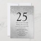 Silver Glitter 25th Wedding Jubileum Uitnodiging (Voorkant)