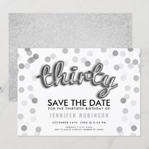 Silver Glitter 30e verjaardag Bewaar de datum Kaart