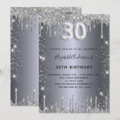 Silver glitter, 30e verjaardag, druipt glazuur kaart (Voorkant / Achterkant)