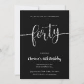 Silver Glitter 40th Birthday Invitations Kaart (Voorkant)