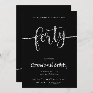 Silver Glitter 40th Birthday Invitations Kaart