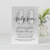 Silver Glitter 44th Birthday Invitation Kaart (Staand voorkant)