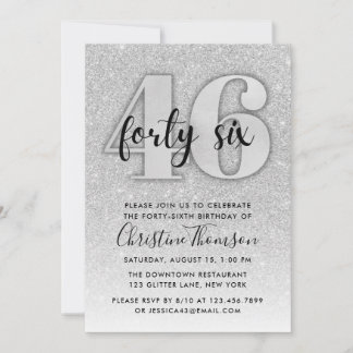Silver Glitter 46th Birthday Invitation Kaart