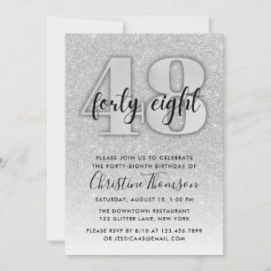 Silver Glitter 48th Birthday Invitation Kaart