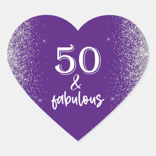 Silver Glitter 50e verjaardag Hart Sticker (Voorkant)
