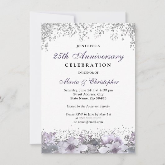 Silver Glitter 50th Wedding Jubileum Invite Kaart (Voorkant)