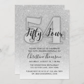 Silver Glitter 54th Birthday Invitation Kaart (Voorkant / Achterkant)