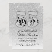 Silver Glitter 55th Birthday Invitation Kaart (Voorkant / Achterkant)